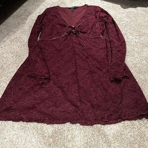 Forever 21 Burgundy Lace Long Sleeve Dress